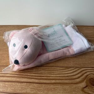 Aden + Anais Prewashed Cotton Muslin Lovey Pink Bunny Rabbit 16”x16” NWT